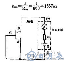 　萬用電表置R×1k檔，然后反復(fù)測試管子的三個電極，只要其中兩腳的正、反向測試電阻值相等，約為幾千歐姆時，這兩個極必定是漏、源極。當然為了驗證還得確定剩下那只腳是柵極，該腳對漏、源極中任一腳的正、反向電阻應(yīng)是不一樣大的（PN結(jié)），若—樣，說明該管是壞的。