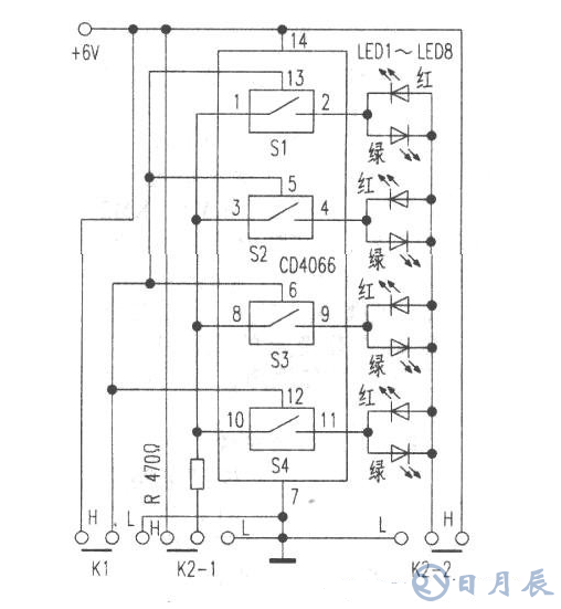 CD4066四雙向模擬開關(guān)的測(cè)試電路